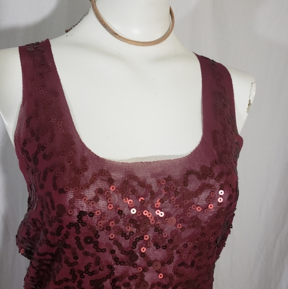 Max studio sequin sheer burgandy top size S - Picture 4 of 6
